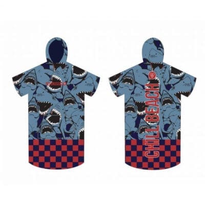 Bee Unusual Shark Attack Kids Poncho Blue / Firebrick Red